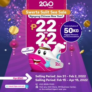 2GO Travel - Swerte Sulit Sea Sale: P22 on 2.2